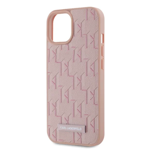  iPhone 15 Pink Karl Lagerfeld műbőr Monogram Metal Logo MagSafe tok - 4