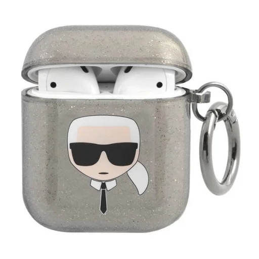 Karl Lagerfeld KLA2UKHGK AirPods tok fekete Glitter Karl's Head - 1