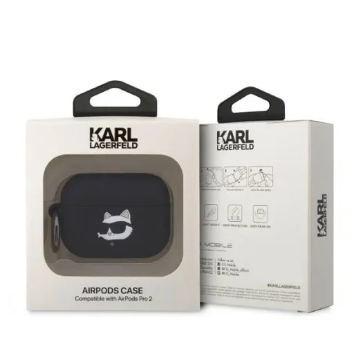 Karl Lagerfeld KLAP2RUNCHK AirPods Pro 2 tok fekete/fekete Szilikon Choupette Fej 3D - 4