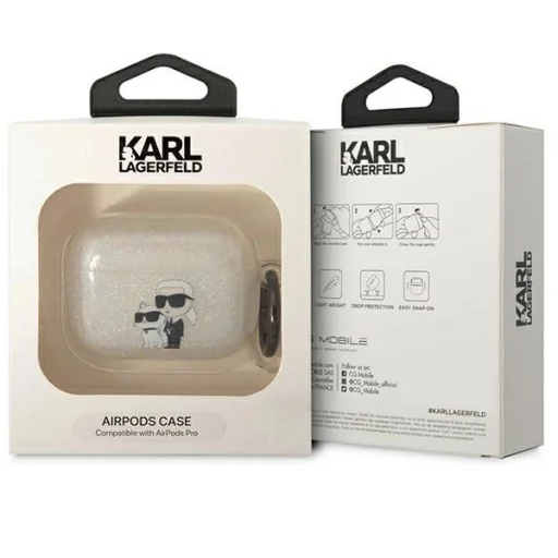 Karl Lagerfeld KLAPHNKCTGT Airpods Pro tok átlátszó csillámos Karl&Choupette - 3