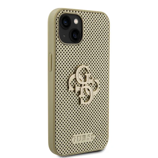 Guess PU Perforated 4G Glitter Metal Logo tok iPhone 15 Arany - 4