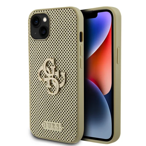 Guess PU Perforated 4G Glitter Metal Logo tok iPhone 15 Arany - 1