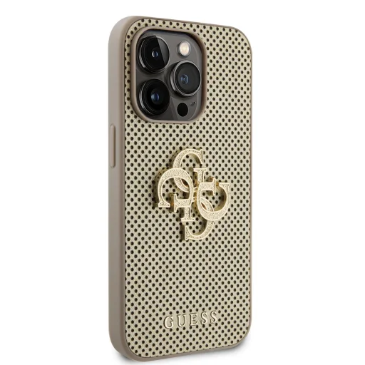 Guess PU Perforált 4G Glitter Metal Logo tok iPhone 15 Pro Gold - 4