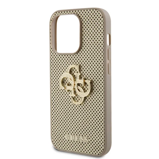 Guess PU Perforált 4G Glitter Metal Logo tok iPhone 15 Pro Gold - 5