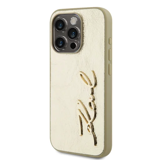  iPhone 15 Pro Max arany Karl Lagerfeld Wrinkled PU Signature Logo tok - 3