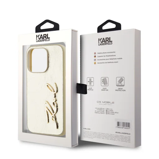  iPhone 15 Pro Max arany Karl Lagerfeld Wrinkled PU Signature Logo tok - 6