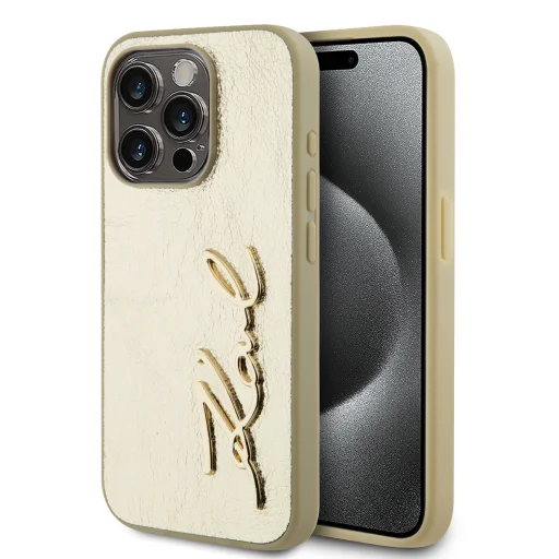  iPhone 15 Pro Max arany Karl Lagerfeld Wrinkled PU Signature Logo tok - 1