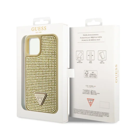 Guess Rhinestones Triangle Metal Logo tok iPhone 12 Pro Max Gold - 6