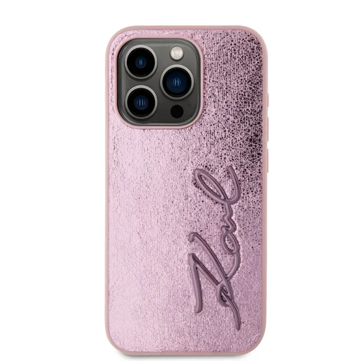  iPhone 15 Pro Max Pink Karl Lagerfeld Wrinkled PU Signature Logo tok - 2