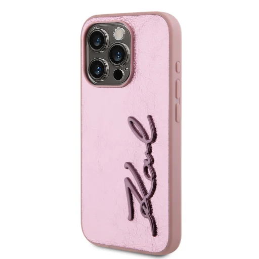  iPhone 15 Pro Max Pink Karl Lagerfeld Wrinkled PU Signature Logo tok - 3