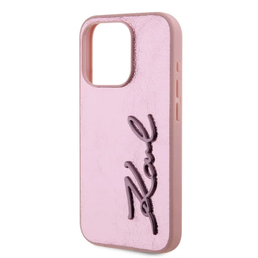  iPhone 15 Pro Max Pink Karl Lagerfeld Wrinkled PU Signature Logo tok - 4