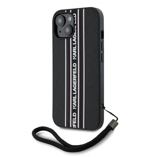  iPhone 15 Rózsaszín Karl Lagerfeld PU Saffiano Athleisure Stripe és Pánt tok - 2