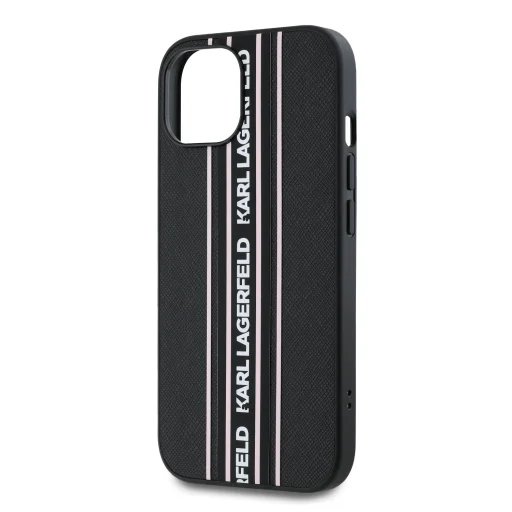  iPhone 15 Rózsaszín Karl Lagerfeld PU Saffiano Athleisure Stripe és Pánt tok - 3