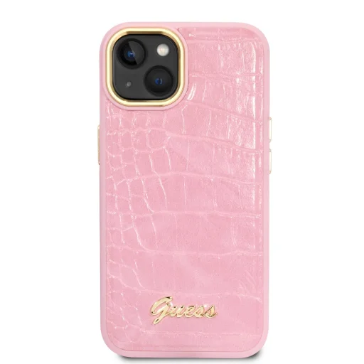 Guess PU Croco fém kamerakontúros tok iPhone 14 Plus Pink - 2