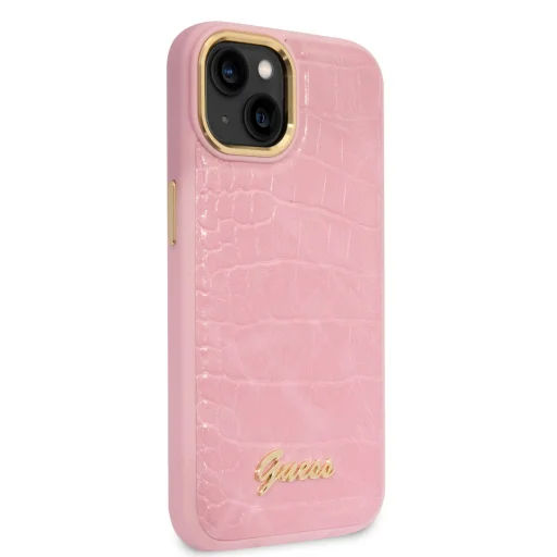 Guess PU Croco fém kamerakontúros tok iPhone 14 Plus Pink - 3