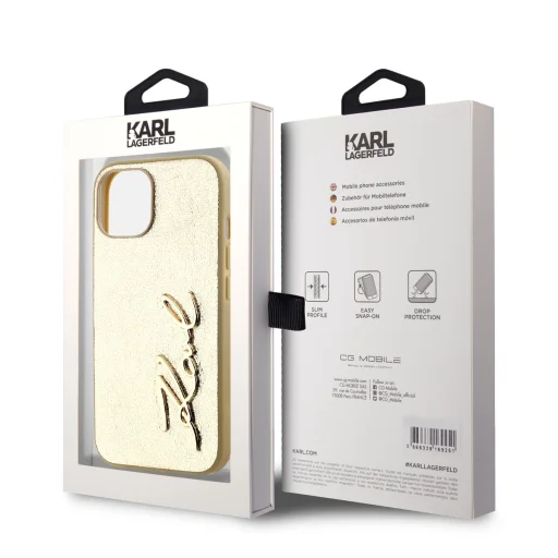  iPhone 15 arany Karl Lagerfeld Wrinkled PU Signature Logo tok - 6