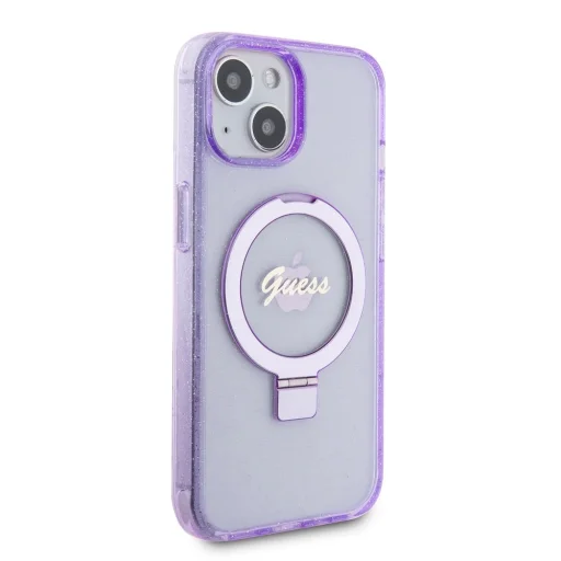 Guess IML Gyűrűs Tartó Glitter MagSafe tok iPhone 15 Plus Lila - 4