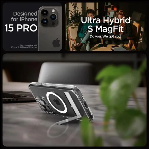 Spigen Ultra Hybrid S MagSafe tok állvánnyal iPhone 15 Pro - átlátszó - 11