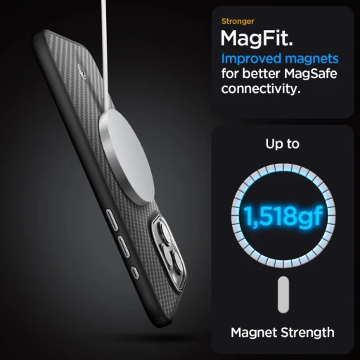 Spigen Enzo Aramid Mag tok MagSafe technológiával iPhone 15 Pro Max-hoz - Matt Fekete - 13