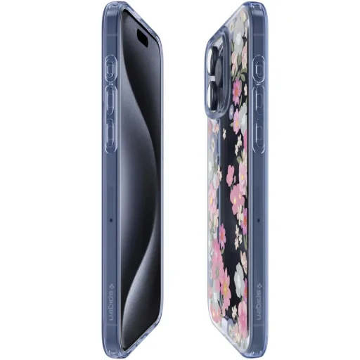 Spigen Liquid Crystal tok iPhone 15 Pro - rózsaszín-kék virágok - 3