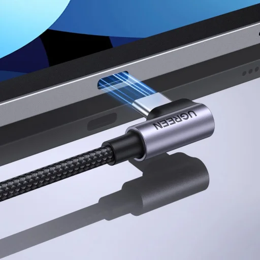 Ugreen US255 50122 USB-C (egyenes) / USB-C (sarok) PD QC kábel 60W 3A 0.5m - szürke - 3