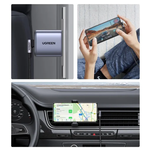 Ugreen US255 50122 USB-C (egyenes) / USB-C (sarok) PD QC kábel 60W 3A 0.5m - szürke - 4