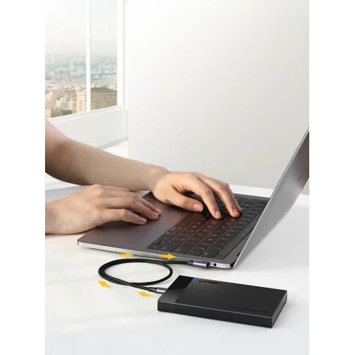 Ugreen US255 50122 USB-C (egyenes) / USB-C (sarok) PD QC kábel 60W 3A 0.5m - szürke - 9