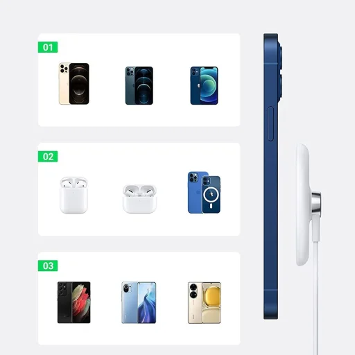 Ugreen CD245 40123 vezeték nélküli Qi / MagSafe töltő 15W USB-C kábellel - fehér - 7