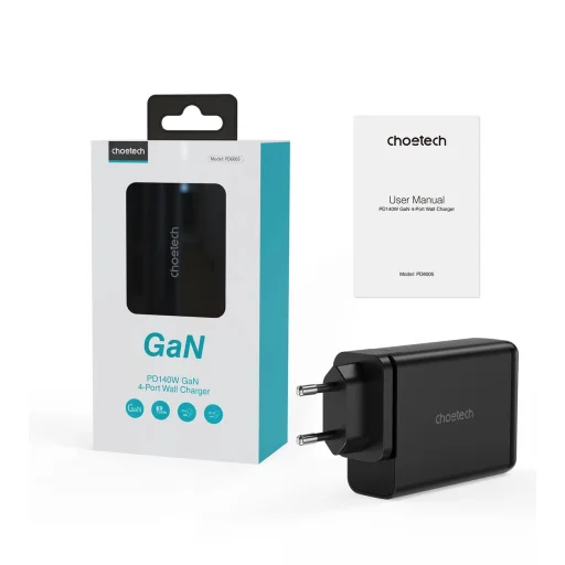 Choetech GaN 140W 4 portos töltő (2x USB C, 2x USB) fekete (PD6005) - 5