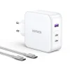 Ugreen Nexode CD289 GaN hálózati töltő USB-A/2xUSB-C 140W + USB-C - USB-C kábel 1,5m - fehér thumbnail