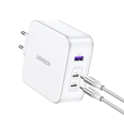 Ugreen Nexode CD289 GaN hálózati töltő USB-A/2xUSB-C 140W + USB-C - USB-C kábel 1,5m - fehér - 4