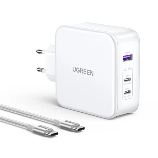 Ugreen Nexode CD289 GaN hálózati töltő USB-A/2xUSB-C 140W + USB-C - USB-C kábel 1,5m - fehér - 1