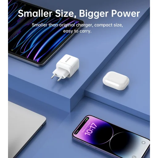 Choetech PD6052 USB-C USB-A PD 35W GaN hálózati töltő kijelzővel - fehér - 7