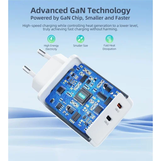 Choetech PD6013 2x USB-C PD 65W GaN fali töltő - fehér - 4