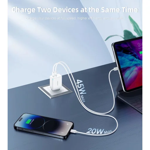 Choetech PD6013 2x USB-C PD 65W GaN fali töltő - fehér - 6