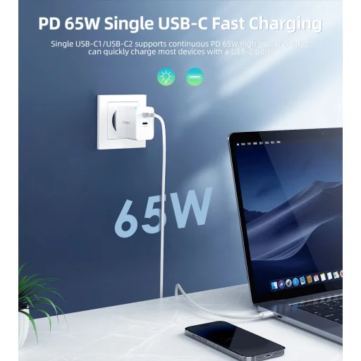 Choetech PD6013 2x USB-C PD 65W GaN fali töltő - fehér - 7