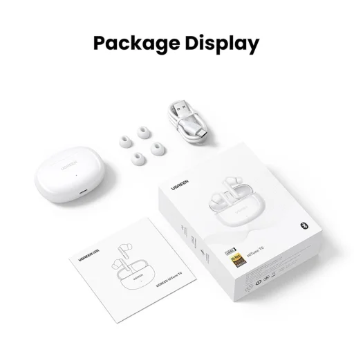 Ugreen HiTune T6 vezetéknélküli fülhallgató ANC funkcióval + USB-A - USB-C kábel - fehér - 3