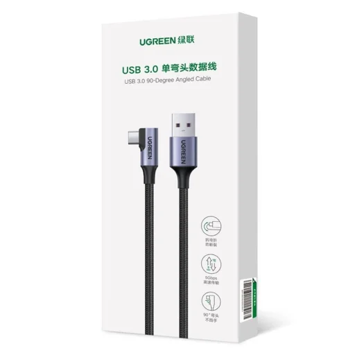 Ugreen US385 USB-A / USB-C 90º 5Gb/s 3A 1m szögletes kábel - fekete - 4