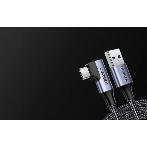 Ugreen US385 USB-A / USB-C 90º 5Gb/s 3A 1m szögletes kábel - fekete - 9
