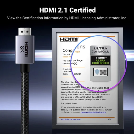 Ugreen HD171 25908 HDMI 2.1 8K kábel tanúsított, 1 m - szürke - 5