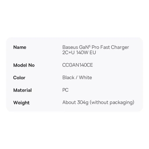 Baseus GaN5 Pro gyors töltő 2xUSB-C + USB 140W EU fekete (CCGP100201) - 27