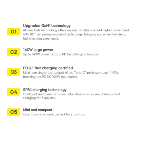 Baseus GaN5 Pro gyors töltő 2xUSB-C + USB 140W EU fekete (CCGP100201) - 30