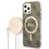 Guess GUBPP12MH4EACSW tok+ töltő iPhone 12/12 Pro barna/barna kemény tok 4G Print MagSafe