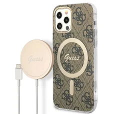 Guess GUBPP12MH4EACSW tok+ töltő iPhone 12/12 Pro barna/barna kemény tok 4G Print MagSafe