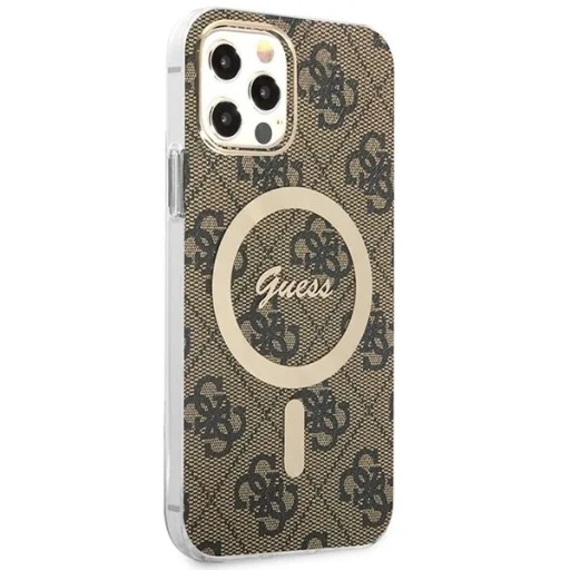 Guess GUBPP12MH4EACSW tok+ töltő iPhone 12/12 Pro barna/barna kemény tok 4G Print MagSafe - 4