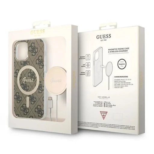 Guess GUBPP12MH4EACSW tok+ töltő iPhone 12/12 Pro barna/barna kemény tok 4G Print MagSafe - 10