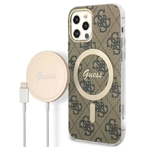 Guess GUBPP12MH4EACSW tok+ töltő iPhone 12/12 Pro barna/barna kemény tok 4G Print MagSafe - 1