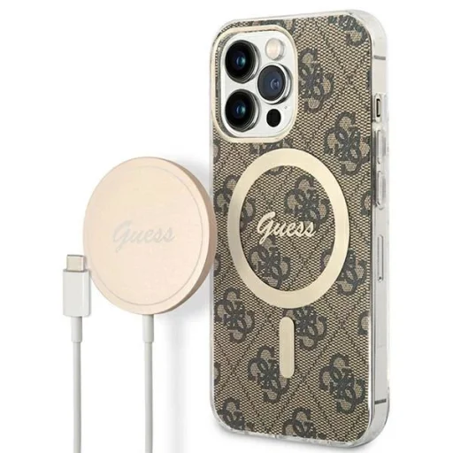 Guess GUBPP13LH4EACSW tok és töltő iPhone 13 Pro barna/barna keménytok 4G Print MagSafe - 1