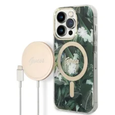 Guess GUBPP14LHJEACSA Tok+ Töltő iPhone 14 Pro 6.1" zöld/zöld kemény tok Jungle MagSafe
