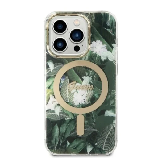 Guess GUBPP14LHJEACSA Tok+ Töltő iPhone 14 Pro 6.1" zöld/zöld kemény tok Jungle MagSafe - 3